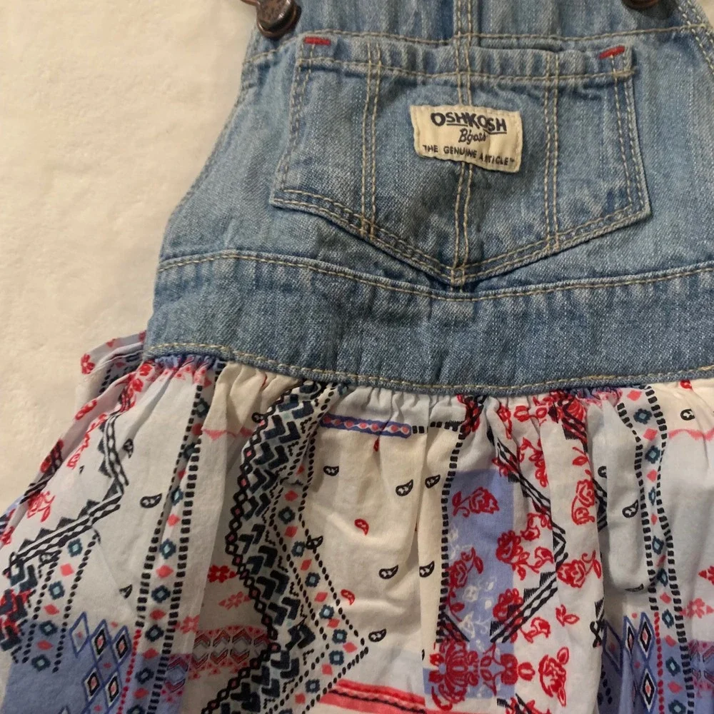 OshKosh B'gosh 18 months Baby Girls Denim Overall Dress Patchwork Blue Red White